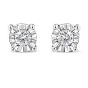Haus of Brilliance Silver Round Brilliant-Cut Diamond Miracle-Set Stud Earrings